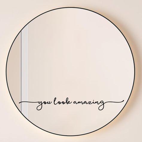 PRICES MAY VARY. Product size : 18 * 2.5 inches.Please measure the space before purchasing to assure the decal will fit. This item come with only the decal ,Not include the Mirror. Wide Applications : High quality vinyl decals are perfect for bathroom mirrors, makeup mirrors, full-length mirrors, walls, door,car windows or any other smooth surface, Stick it in the bathroom, makeup cabinet, behind the door, prominent locations of the company, beauty salons, hair salons, nail salons, and coffee sh Bathroom Mirror Quotes Inspiration, Sayings On Mirrors, Makeup Room Wall Decor, Hair Salon Wall Colors, Boho Nail Salon Decor, Bathroom Mirror Decals, Mirror Decal Ideas, Salon Bathroom Decor, Salon Photo Backdrop Wall