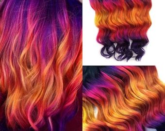 Fall Ombre Hair, Onbre Hair, Rainbow Dyed Hair, Rainbow Hair Ombre, Exotic Hair Color, Flame Hair, Hair Rainbow, Fall Ombre, Tie Dye Hair