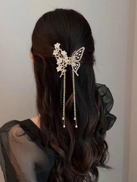 Gold  Collar  Zinc Alloy Animal Small Hair Claw Embellished   Women Accessories Hair Accessories Aesthetic, Aesthetic Hair Accessories, Butterfly Hairstyle, Butterfly Accessories, Elegance Hair, Trendy Hair Accessories, Hair Clip Accessories, Hair Tie Accessories, Prom Hair Accessories