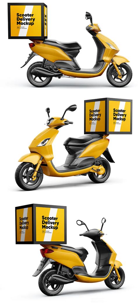 Scooter Delivery Mockups Set Delivery Bike Design, Delivery Motorcycle, Delivery Scooter, Courier Business, Bike Delivery, Delivery Bike, Bike Graphics, Digital Ideas, Elegant Presentation