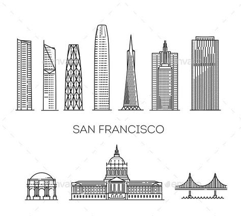 San Francisco Detailed Monuments Silhouette San Francisco Illustration, Graphic Organizer Template Aesthetic, San Francisco Architecture, Skyline Illustration, Graphic Organizer Template, Organizer Template, Graphic Organizer, Famous Landmarks, Graphic Artwork