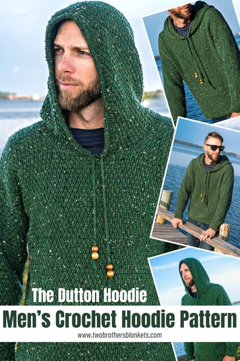 mens crochet hoodie pattern, crochet hoodie pattern for men, crochet hoodie pattern, the dutton hoodie Two Brothers Blankets Crochet Hoodie Pattern, Crochet A Sweater, Crochet Mens, Book Crochet, Yarn Clothes, Male Sweaters, Crochet Men, Crochet Cardigan Pattern Free, Crochet Wearables