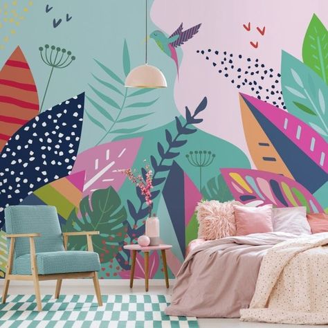 Wall painting ideas Wall Painting Ideas Bedroom Murals, Wall Painting Ideas Bedroom Unique, Painting Ideas Bedroom, Room Painting Bedroom, Wall Painting Ideas, Garden Mural, Positive Vibrations, Bedroom Orange, Bedroom Murals