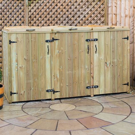 Waltons Pressure Treated Wooden Triple Chest Wheelie Bin Store Triple Wheelie Bin Storage, Wheelie Bin Storage, Wooden Bins, Shed Base, Bin Storage, Plastic Sheds, Bin Store, Garden Storage Shed, Wooden Sheds