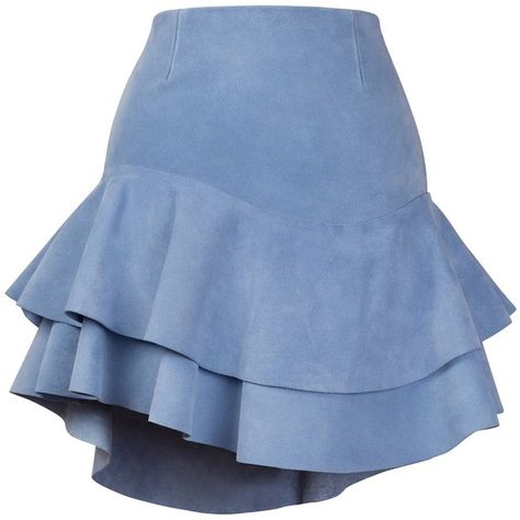 Siobhan Molloy - Lashes Baby Blue Calf Suede Skirt (¥55,115) ❤ liked on Polyvore featuring skirts, blue, fitted mini skirt, fitted skirts, blue ruffle skirt, flounce skirt and yoke skirt Blue Ruffle Skirt, Yoke Skirt, Frilly Skirt, Frill Skirt, Skirts Blue, Blue Mini Skirt, Flounce Skirt, Ruffle Mini Skirt