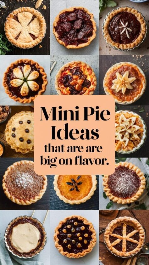 5 Mini Pie Ideas That Are Big on Flavor (and Perfect for Party!) Mini Pie Designs, Thanksgiving Desserts Mini Pies, Mini Pie Display Party Ideas, Wedding Desserts Fall, Assorted Mini Pies, Fall Dessert Table Wedding Mini Pies, Mini Cookie Pies, Mini Pie Desserts, Pie First Birthday Party Ideas