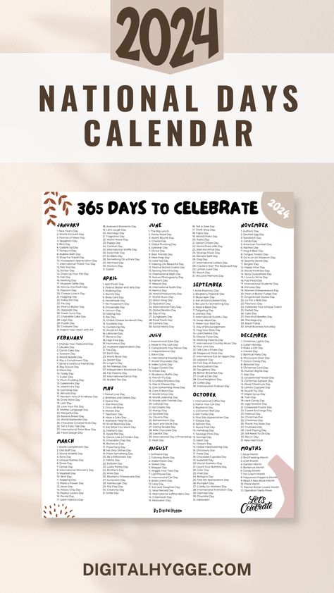 National Days and Holidays 2024 Printable PDF National Day Calendar 2023 Printable, January National Days 2024, January National Holidays 2024, May National Days 2024, More In 2024, 2024 National Days Calendar, National Days 2024, January Social Media Calendar, National Days In January 2024