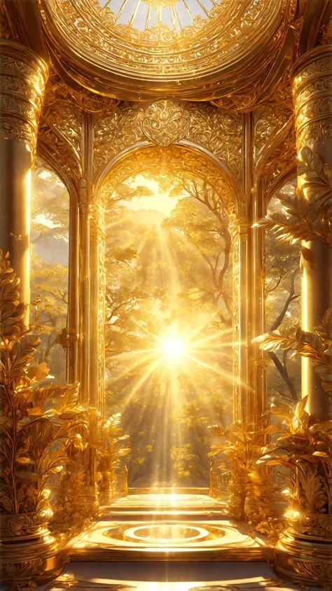 Gold Light Aesthetic, Godess Astethic, Sun Kingdom Aesthetic, Gold Sun Aesthetic, Golden Wallpaper Aesthetic, Light Fantasy Aesthetic, Gold Background Aesthetic, Goddess Aesthetic, Video Nature