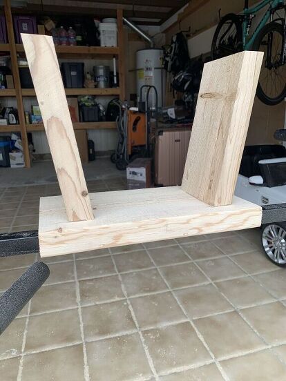 We needed a step stool for our toddler, but I couldn’t believe how expensive they can be! Before purchasing, I sorted through a pile of scrap wood in our garage and was able to create one I loved for next to nothing! Cut Down Scraps For this stool I cut down the scraps to (1) 14” x 7” for the top and (3) 10” x 5” for the legs and decorative brace. Angle Cut Using a chop saw, create angle on both leg pieces. I cut mine to 10 degrees for a more subtle style. Pocket Screws To make the… Homemade Step Stool, Diy Stools Wooden, Diy Vanity Chair, Diy Vanity Stool, Diy Small Bench, Diy Wood Stool, Diy Step Stool, Step Stool Diy, Shelf Bench