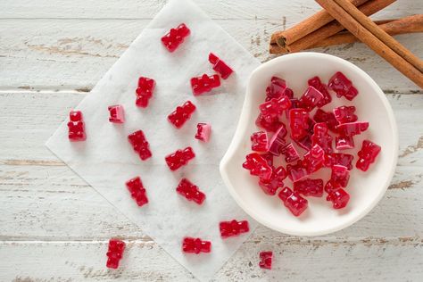 Love Candy? Try These Hot Cinnamon Gummy Bears - Vital Proteins Bear Treats, Sour Gummy Bears, Homemade Gummy Bears, Collagen Recipes, Cinnamon Bears, Gummies Recipe, Healthy Candy, Bear Recipes, Beef Gelatin