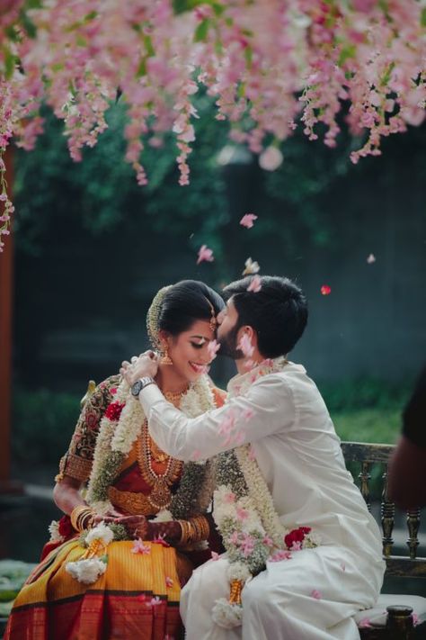 An Intimate Chennai Wedding With Whimsical Decor! A Kiss On The Forehead, Chennai Wedding, Telugu Wedding, Bride Groom Photos, Indian Wedding Planning, Candid Wedding Photos, Indian Bride And Groom, Wedding Planning Websites, Destination Wedding Venues