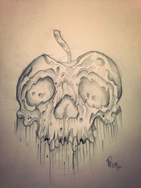 Rotten apple Rotten Apple Drawing, Rotten Apple Tattoo, Creepy Doodles, Rotten Apple, Apple Tattoo, Fruit Sketch, Rotten Fruit, Gem Tattoo, Nyc Tattoo