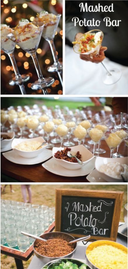 Mash Potatoes Bar Wedding, Making Your Own Food For Wedding, Wedding Mashed Potato Bar Ideas, Wedding Mashed Potatoes, Creative Wedding Food Stations, Mashed Potato Cocktail Hour, Wedding Buffet Ideas Food Stations Mashed Potato Bar, Mashed Potatoes Bar Wedding, Mashed Potato Party