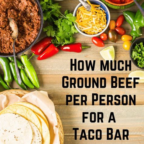 Taco Bar For 20 People, What Goes With A Taco Bar, Large Batch Taco Meat, Taco Bar Meats, Diy Walking Taco Bar, Simple Taco Bar Ideas, Taco Bars For Weddings, Taco Bar For Halloween Party, How Much Taco Meat For 50