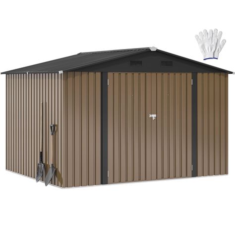 PRICES MAY VARY. Spacious Storage: Our 10x8ft outdoor storage shed features an external dimensions of 115.1''L*88.4''W*76.2''H, and door sized 61.4''L*55.5''W; Perfect for storing items such as snow blowers, umbrellas, bicycles, skateboards, trash bins, and gardening tools Special Features: This water-resistant garden shed integrates functional designs for easy use; Sloped roof prevents water accumulation and rust; Four integrated vents ensure air ventilation to keep items dry; Lockable door for Garbage Can Storage, Sloped Roof, Backyard Storage Sheds, Outdoor Storage Shed, Modern Shed, Backyard Storage, Tool Shed, Garden Storage Shed, Snow Blowers