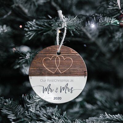 The Holiday Aisle® Congratulations! It’s you’re first year celebrating Christmas as a married couple! We’re so happy for you! Commemorate the moment with this Starfire prints hanging glass ornament featuring a rustic design on the dazzling, semi-translucent, light-catching glass. It comes with hanging string for easy display. Starfire prints hanging glass decoration Starfire prints hanging glass decorations are vivid, high-quality prints on sparkling, semi-translucent glass. These images are per First Year Married Ornament, Laser Christmas, Cricut Ornaments, Engraving Ideas, Sale Ideas, Glass Decoration, Married Ornament, First Christmas Married, Painted Christmas Ornaments