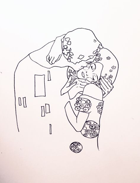 1000 Drawings ! — Minimal line rendering of Gustav Klimt’s “The... Klimt Tattoo, Cool Easy Drawings, Kunst Tattoos, Couple Drawing, 흑백 그림, Art Embroidery, 인물 드로잉, 문신 디자인, The Kiss