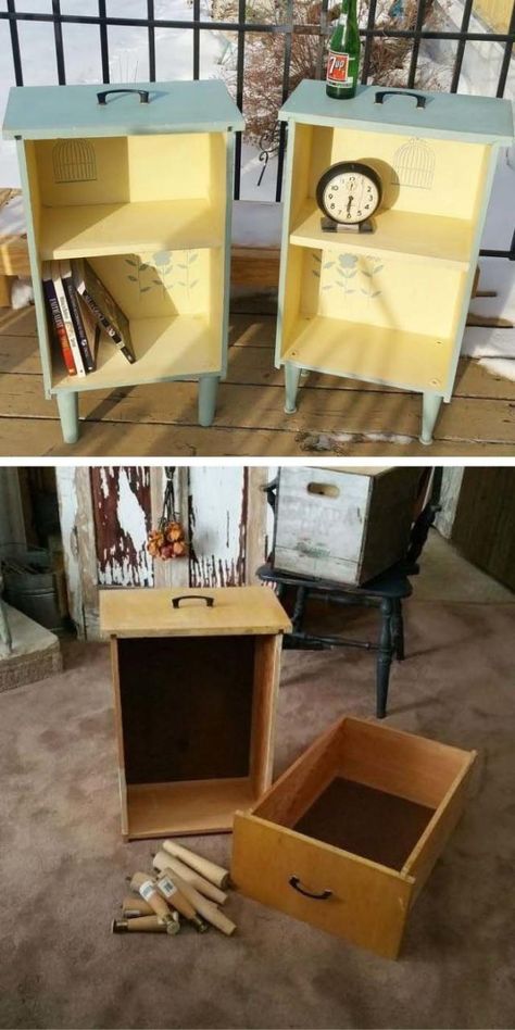 Diy Furniture Makeover, Diy Side Table, Old Drawers, Diy Drawers, Hemma Diy, Diy Furniture Hacks, Diy Casa, Diy Simple, Diy Home Decor On A Budget