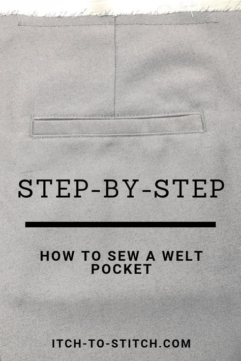 Step by step tutorial on how to sew a welt pocket. This is perfect for a  back pocket or if you are lost on pattern instructions. These tips and  photos will get you a strong good looking welt pocket. #sewing  #sewingtutorial #sewingtechnique Kemeja Lelaki, Fat Quarter Projects, Sew Projects, Beginner Sewing Projects Easy, Leftover Fabric, Sewing Projects For Beginners, Sewing Skills, Love Sewing, Sewing For Beginners