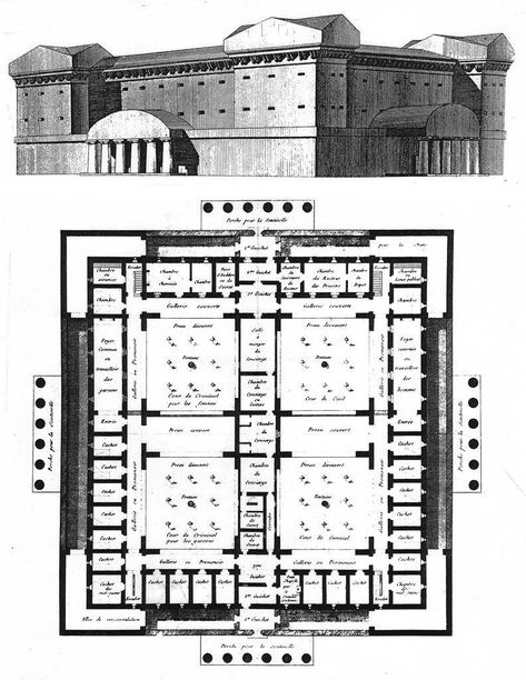 Prison Architecture in Renaissance and Revolutionary Era • Prison Architect Layout, Prison Layout, Prison Architecture, Prison Architect, Prison Drawings, Interior Concept Art, Building Sketch, Cathedral Architecture, Floor Plan Drawing