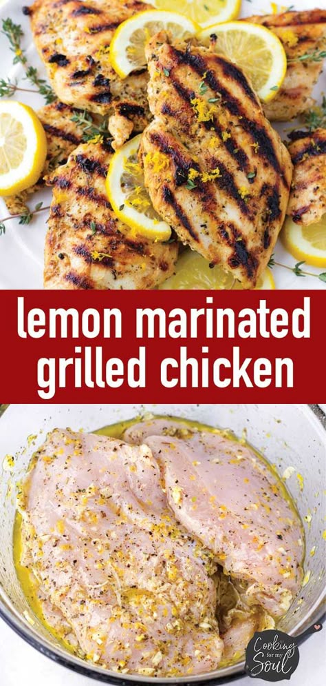 Lemon Marinade for Chicken! This easy lemon, garlic, and herb marinade is perfect for grilled chicken. It adds so much flavor, depth, and freshness to a tender piece of chicken breast! #cookingformysoul Lemon Chicken Marinade For The Grill, Lemon Pepper Marinade Chicken, Lemon Herb Chicken Marinade, Lemon Marinade For Chicken, Lemon Pepper Chicken Breast Recipe, Garlic And Herb Marinade, Lemon Garlic Chicken Marinade, Grilled Lemon Pepper Chicken, Lemon Garlic Chicken Breast