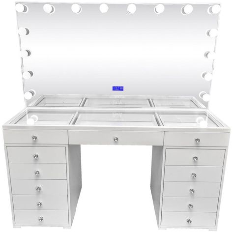 Your Shopping Cart – Pearls Vanity Pearls Vanity, Beauty Space, Table Measurements, White Room Decor, Usb Outlet, White Mirror, Crystal Knobs, White Room, Built In Speakers