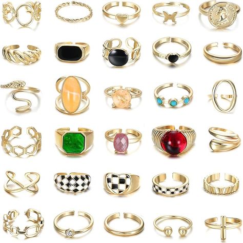 #chunkyjewlery #rings #amazonrings #amazonaccesories #packofrings #goldaesthetic #summerjewlery| 30 pack of rings for cheap Gold Chunky Rings, Amazon Rings, Rings Chunky, Rings For Women Gold, School Clothing, Plain Ring, Heart Rings, Summer Rings, Fashion Elements