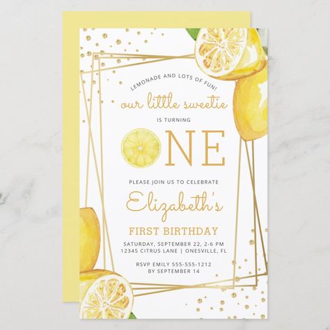 Lemon Themed Party, Summer Lemonade, Lemon Watercolor, 1st Birthday Party For Girls, Lemonade Party, 1st Birthday Party Invitations, Perfect Birthday Party, 2nd Birthday Party, Summer Birthday Party