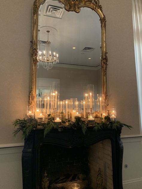 Fireplace Mantle Decor 2023, Candles On Fireplace Mantle Wedding, Pillar Candle Christmas Decor, Candle Mantel Decor, Candles On Mantle Wedding, Fireplace Mantle Candle Decor, Traditional Fireplace Mantle Decor, Candles By Fireplace, Candle Mantle Decor Wedding