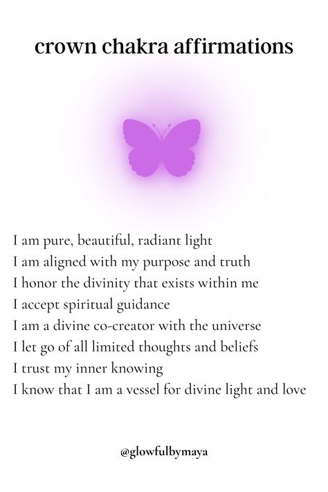 Crown Affirmations, Affirmations For Chakras, Chakra Affirmations Mantra, Crown Chakra Affirmation, Soul Affirmations, Chakras Affirmations, Self Love Spirituality, Self Love Affirmation Quotes, Love Spirituality