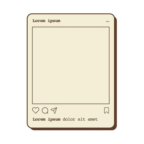 Social media photo frame template with place for text. Camera app with retro aesthetic design. Picture post with like, share and comment icon. Vintage camera preset application. Vector illustration. Aesthetic Frames Template Vintage, Frame Border Design Aesthetic, Comment Icon, Camera Template, Camera Border, Social Media Frame, Photo Frame Template, Social Media Photo, Mockup Frame