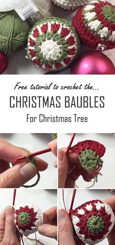 Crochet Christmas Baubles - Easy Tutorial For Beginners + Free Video Diy Crochet Ornaments, Crochet Christmas Baubles, Crochet Ornaments Free Pattern, Crochet Christmas Ornaments Free, Tree Baubles, Crochet Ornament Patterns, Crocheted Christmas, Crochet Christmas Gifts, Crochet Ball