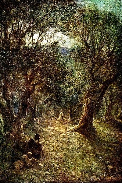 Pray! Illustration: Jesus Praying in the Garden of Gethsemane, William Brassey Hole (Scottish, 1846-1917), Unknown location at this time, https://www.meisterdrucke.us/fine-art-prints/William-Brassey-Hole/101949/Jesus-praying-in-the-Garden-of-Gethsemane.html Jesus In The Garden Of Gethsemane, Pray Illustration, Jesus Praying In The Garden, The Garden Of Gethsemane, Easter Play, Spiritual Reflection, Art Content, Landscape Reference, Garden Of Gethsemane