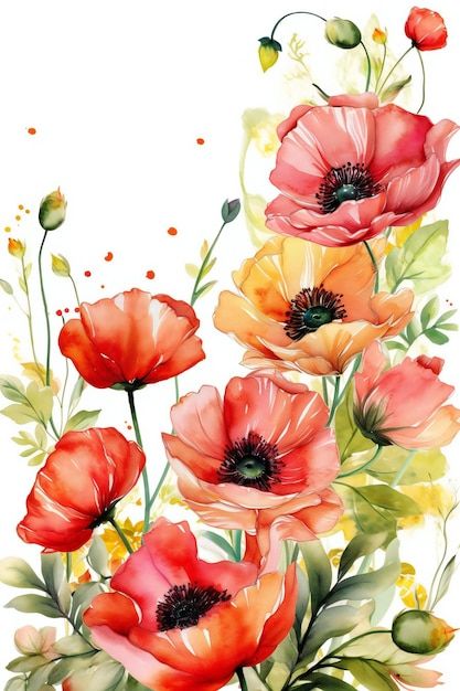 Watercolor Flowers Vintage, Long Garden Ideas, Poppy Flower Art, Poppy Flower Painting, Long Garden, Modern Watercolor Art, Animal Wall Art Nursery, Watercolor Poppies, Aesthetic Garden