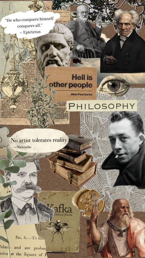 Philosophy Notebook Cover, Phylosofical Aesthetic, Philosophers Wallpaper, Philosophy Collage, Amor Fati Wallpaper, Philosophy Student Aesthetic, Philosophy Background, Philosophy Aesthetic Art, Philosopher Aesthetic