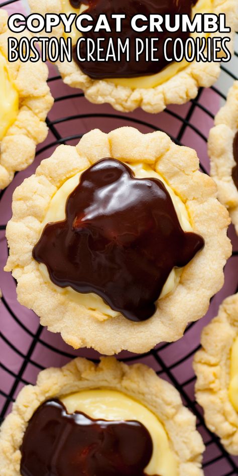 Boston Creme Pie Cookies, Boston Cream Pie Crumble Cookie, Crumbl Boston Cream Pie Cookie, Keto Crumbl Cookie Copycat, Crumbl Cookie Copycat Fall, Weinerstube Cookies, Crumbl Apple Pie Cookie Copycat, French Toast Crumbl Cookie, Dirty Dough Cookies Copycat