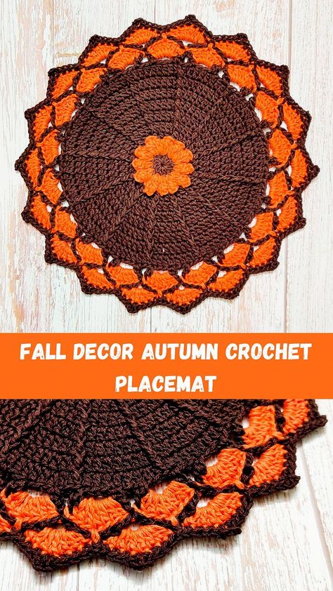 Crochet Fall Coasters, Crochet Fall Decor, Thanksgiving Crochet, Autumn Crochet, Crochet Placemat, Fall Placemats, Crochet Placemat Patterns, Crochet Placemats, Fall Crochet Patterns