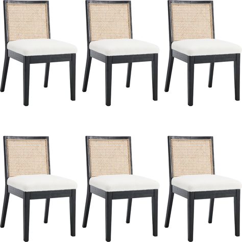 Natural Dining Room, Wood Dining Room Chairs, Black Dining Room Chairs, Farmhouse Dining Chairs, Cane Dining Chair, Rattan Dining, Black Dining Chairs, Black Dining Room, Kitchen Chair