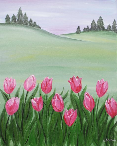 Interior Design Secrets, Tulip Drawing, Painting On Canvas For Beginners, Seni Pastel, Tulips Art, Canvas Art Projects, Simple Canvas Paintings, Easy Canvas, Easy Canvas Art