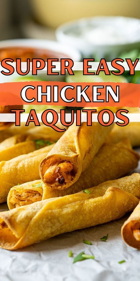 These Crispy Baked Chicken Taquitos are a super quick and easy weeknight dinner. They also make a great snack or appetizer! Easy Chicken Taquitos, Chicken Taquitos Baked, Baked Chicken Taquitos, Homemade Taquitos, Taquitos Recipe, Chicken Taquitos, Crispy Baked Chicken, Easy Weeknight Dinner, Chicken Dishes Recipes