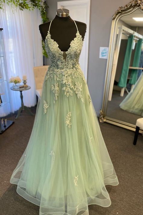 Tiana Inspired Dress Prom, Sage Green Grad Dress, Tiana Inspired Prom Dress, Green Grad Dress, Sage Green Prom, Light Green Prom Dress, Sage Green Prom Dress, Debs Dresses, Hoco Ideas