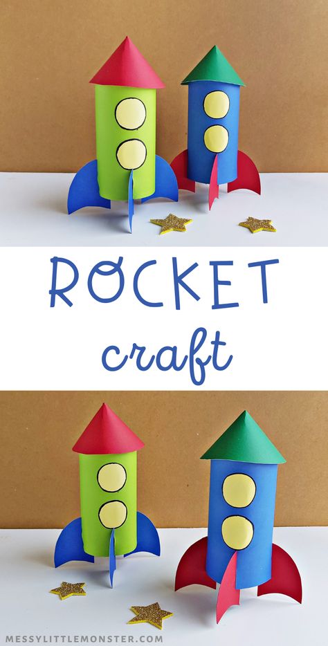 Rocket Crafts Preschool, Prek Rocket Craft, Construction Paper Rocket Ship, Recycled Rocket Ship Craft, Toilet Paper Rocket Ship, Homemade Rocket Ship, Toilet Paper Roll Rocket Ship, Kids Rocket Craft, Easy Rocket Craft