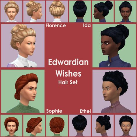 Sims 4 Cc 1910s Clothes, 1840s Hair, 1910 Hair, Sims Challenge, Sims 4 Cc Hair, Sims 4 Decades Challenge, Edwardian Hairstyles, Sims Medieval, Sims 4 Challenges