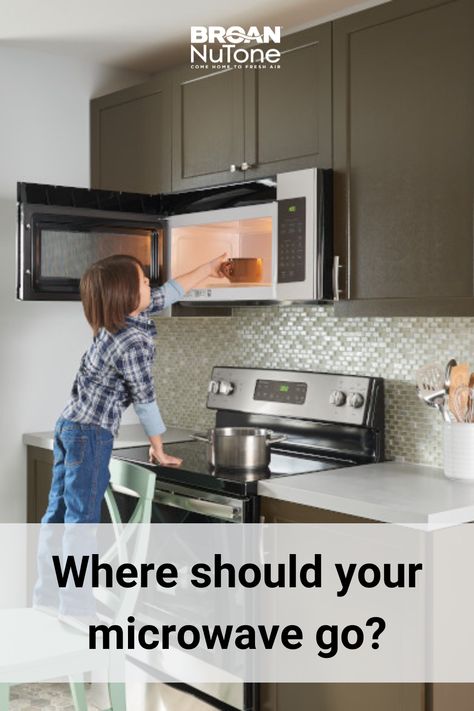 There are six places where you can put your microwave and just one place you absolutely shouldn't; over your stovetop. A microwave can have a negative impact on your home and indoor air quality. So, where should you be putting the microwave? | #kitchen #rangehood #food Range Hood Microwave Ideas, Microwave Over Stove Ideas, Under Cabinet Microwave Ideas, Hidden Microwave Above Stove, Removing Microwave Above Stove, Kitchen With Microwave Above Stove, Above The Range Microwave, Microwave Above Oven, Microwave Placement In Kitchen Ideas