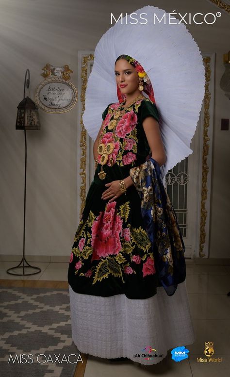 Miss Oaxaca, Sabrina Góngora Black Color Meaning, Miss Mexico, Mexico Dress, Daniela Ramirez, Traditional Hairstyle, Mexican Outfit, Traditional Clothes, Wide Brimmed Hats, Costume Dress