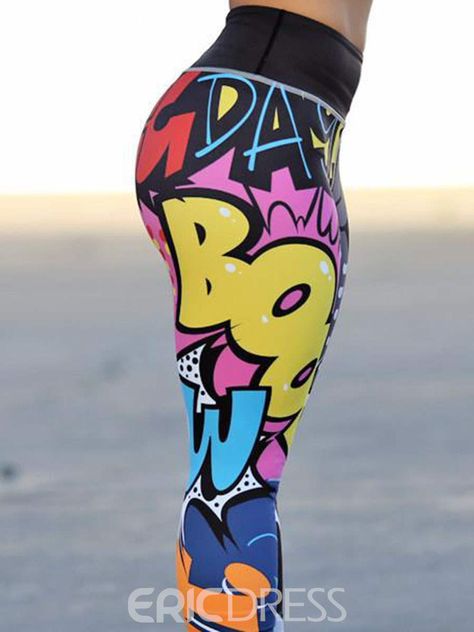 Ericdress Thermal Letter Polyester Print Yoga Pants Yoga Pants High Waist Tiktok Leggings 13715476 - Ericdress.com Colorful Pants Outfit, Seluar Wanita, Colorful Pants, Latihan Yoga, Street Girl, Fitness Outfits, Cartoon Funny, Women Leggings, Legging Sport