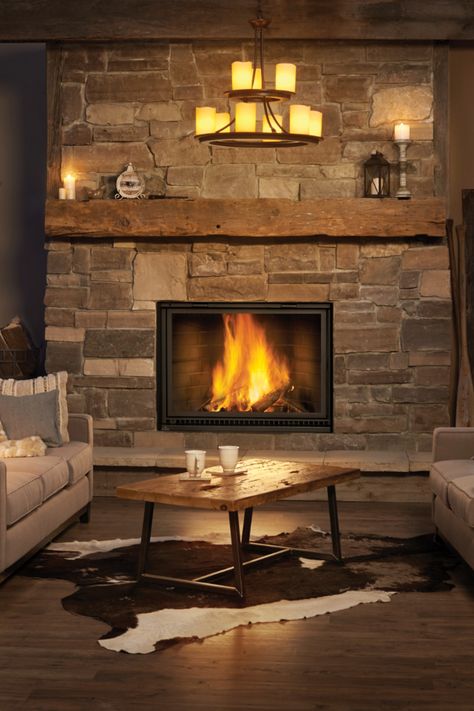 Zero Clearance Fireplace, Stone Veneer Fireplace, Design Camino, Stone Fireplace Designs, Wood Burning Fireplace Inserts, Country Fireplace, Ventless Fireplace, Gas Fireplace Insert, Gas Log Sets