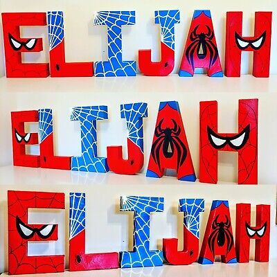 Boys Room Wall Art Superhero, Marvel Themed Bedroom Hobby Lobby, Superhero Name Wall Art, Simple Spiderman Bedroom, Baby Marvel Room, Spiderman Painted Dresser, Toddler Big Boy Room Marvel, Spiderman Nightstand, Toddler Boys Marvel Room