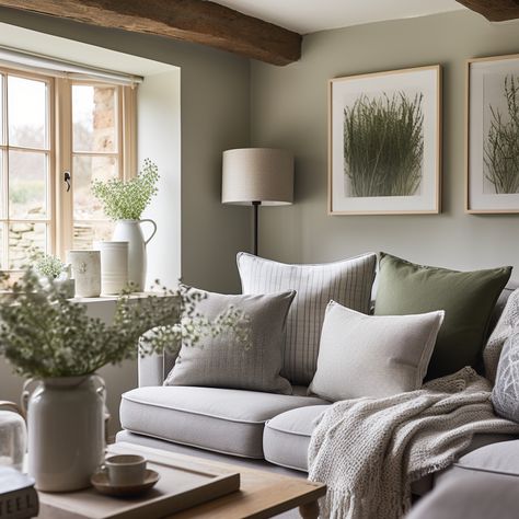 "Unite two calming shades in your living room with grey and green cushion covers. The combination brings balance and elegance, making your grey sofa a haven of tranquility. Click the link to explore our collection! 🌿" #GreyAndGreen #GreySofa #HomeDecor #CushionCovers #CushionCover #Cushions #InteriorDesign #LivingRoomInspo #SofaStyle #QualityCovers #HomeStyling 🏡🛋️🌿 Light Grey And Olive Green Living Room, Olive Cushions Living Rooms, Grey Green Neutral Living Room, Natural Living Room With Grey Sofa, Light Green Grey Living Room, Living Room Color Gray Couch, Grey Sofa Green Walls Living Room, Grey Beige And Green Living Room, Green Beige Grey Living Room