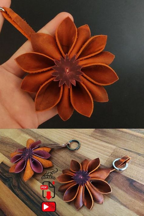 Leather Applique Ideas, Leather Flower Pattern, Leather Art Handmade, Leather Projects Ideas, Leather Products Ideas, Diy Leather Ornaments, Leather Craft Ideas, Diy Leather Flowers, Diy Leather Gifts